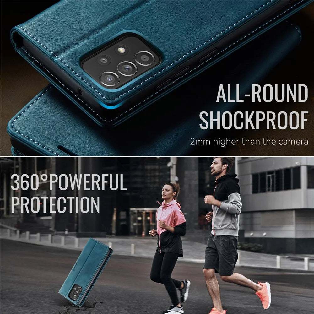 CASEME For Samsung Galaxy A52s 5G / Galaxy A52 4G / Galaxy A52 5G Case  033 Series RFID Blocking Wallet Stand Calf Texture Leather Phone Cover - Green - 6