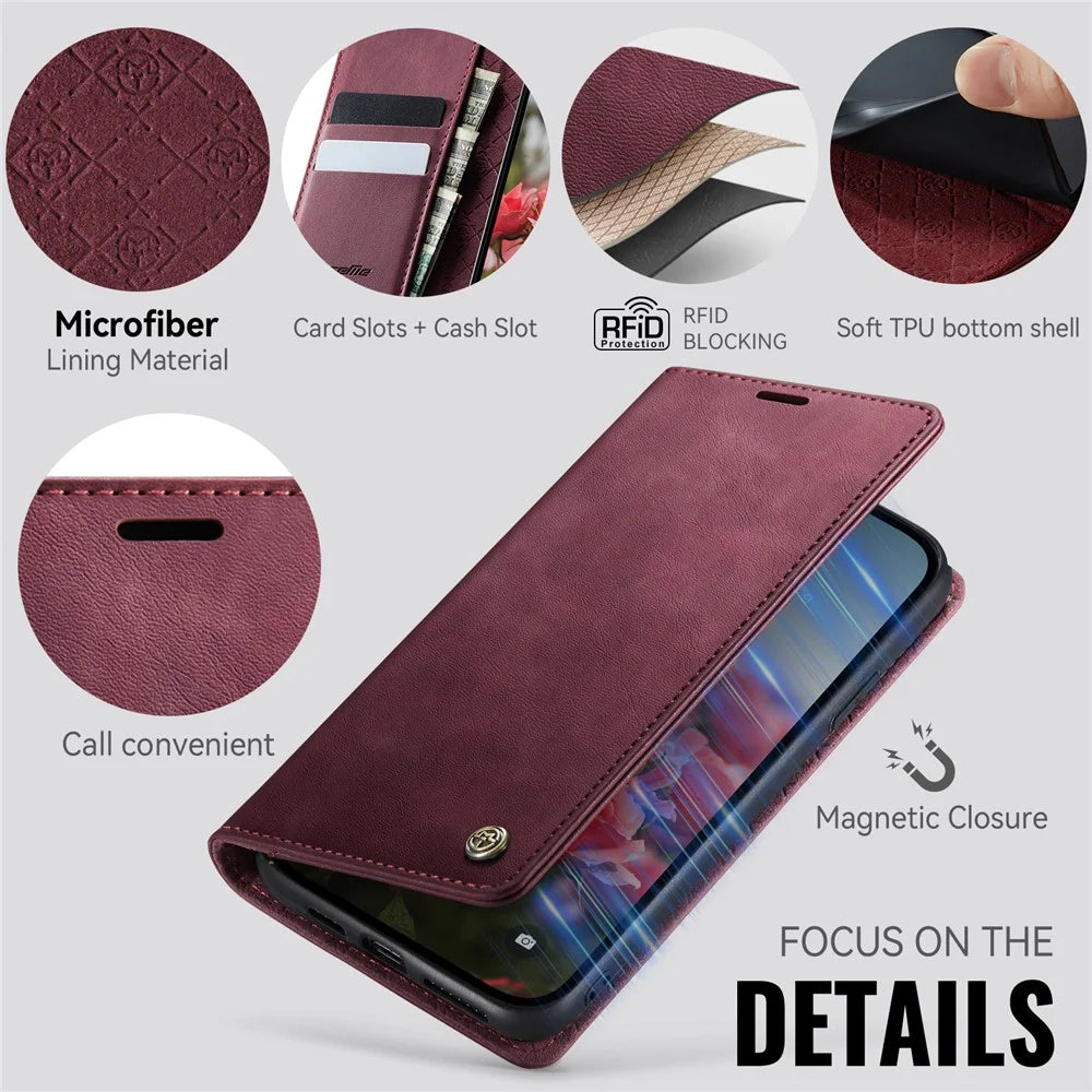 CASEME For iPhone XR 6.1 inch Case  033 Series RFID Blocking Wallet Stand Calf Texture Leather Phone Cover - Red - 3