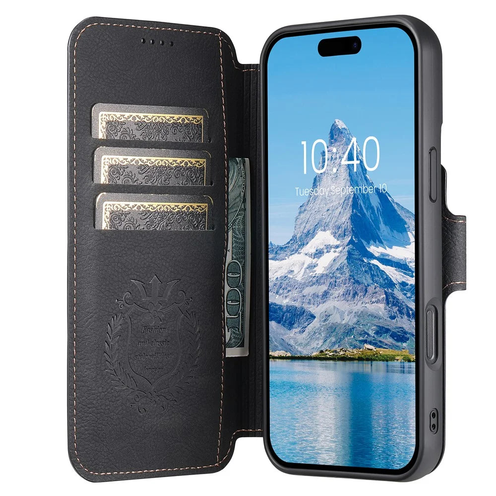 SUTENI Q-05 For iPhone 16 Pro Case Detachable Wallet Stand Litchi Texture Leather Flip Phone Cover - Black - 3