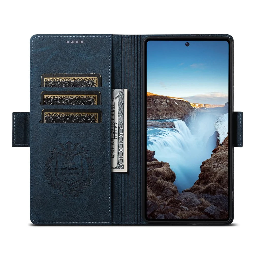SUTENI J07 For Samsung Galaxy S23 Ultra Magnetic Case Litchi Texture Leather Wallet Phone Cover - Blue - 2