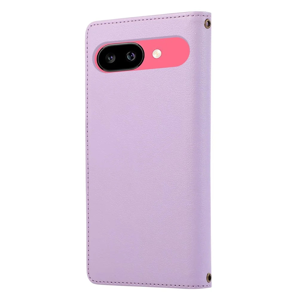 For Google Pixel 9a Case Multi Card Slots Zipper Leather Phone Cover with Shoulder Strap / Wrist Strap - Purple - 7