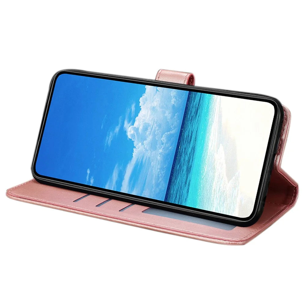 For Samsung Galaxy A18 5G / A18 4G / A17 5G / A17 4G / A26 5G Case Butterfly Imprinted Wallet Stand PU Leather Flip Phone Cover with Strap - Rose Gold - 2