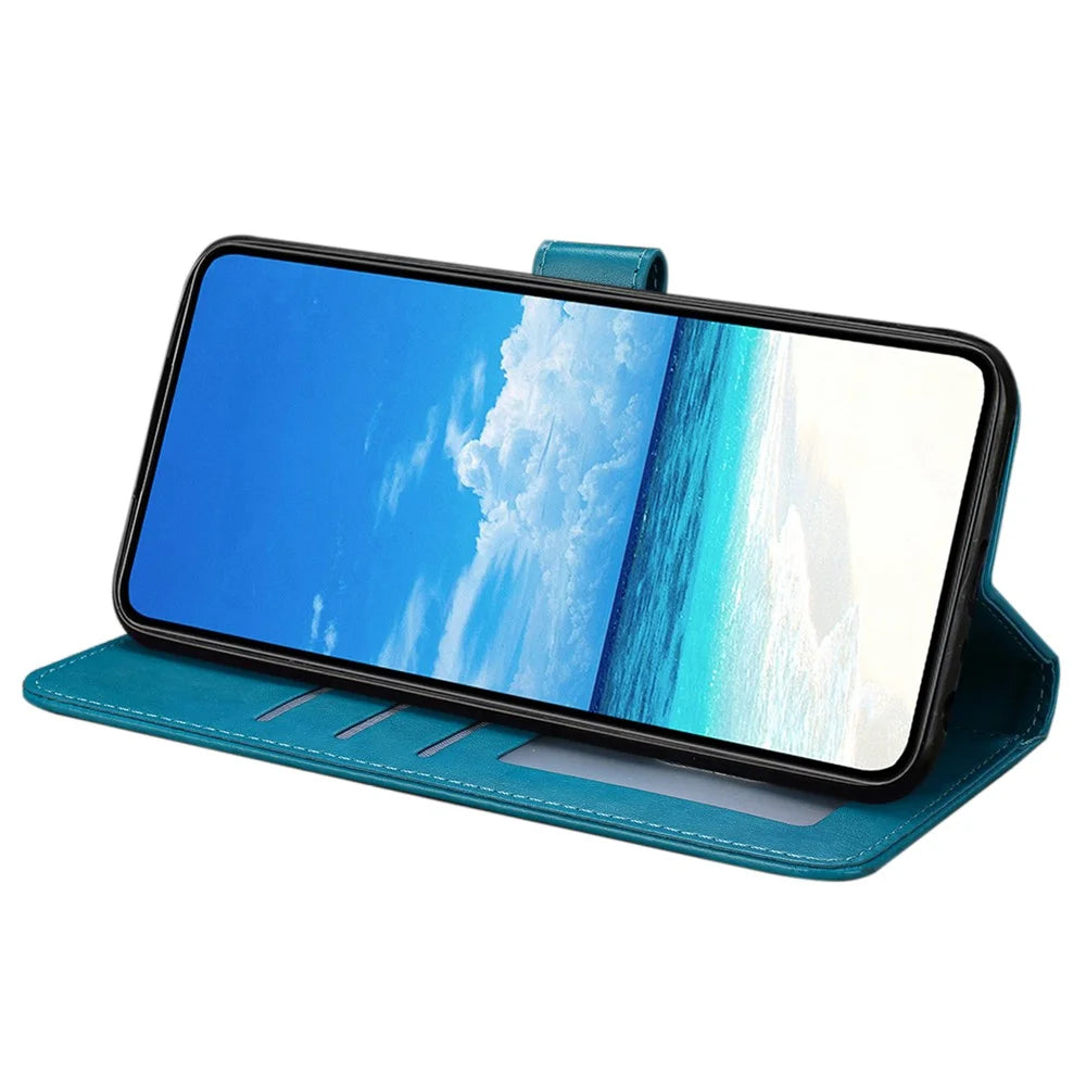 For Samsung Galaxy M16 5G / F16 5G Case Butterfly Imprinted Wallet Stand PU Leather Flip Phone Cover with Strap - Blue - 2