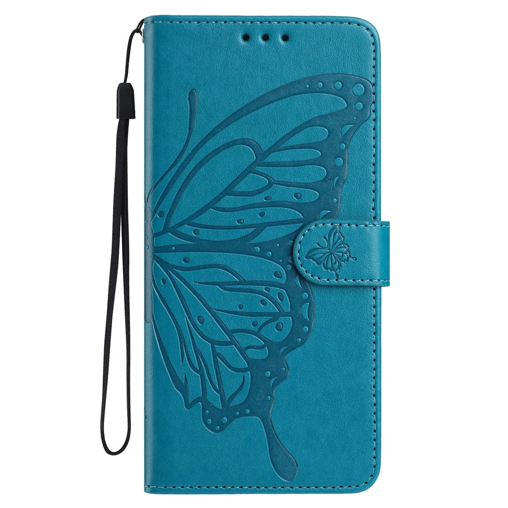 For Samsung Galaxy M16 5G / F16 5G Case Butterfly Imprinted Wallet Stand PU Leather Flip Phone Cover with Strap - Blue - 4