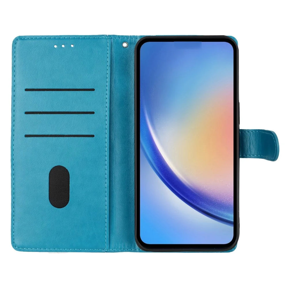 For iPhone Air Wallet Phone Case Butterfly Floral Imprint Leather Flip Cover with Strap - Blue - 2