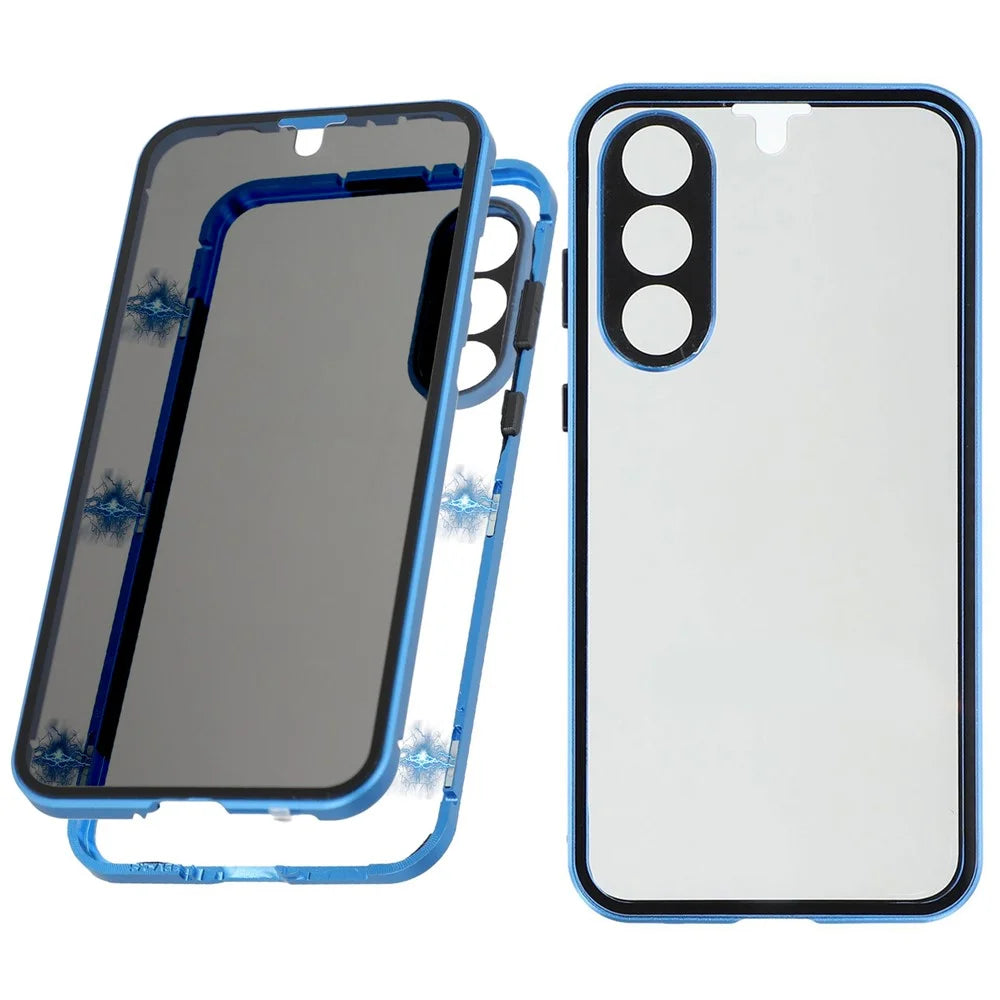 For Samsung Galaxy A56 5G Case with Anti-Spy Screen Protector  /  Lens Film Tempered Glass Metal Phone Cover - Dark Blue - 1