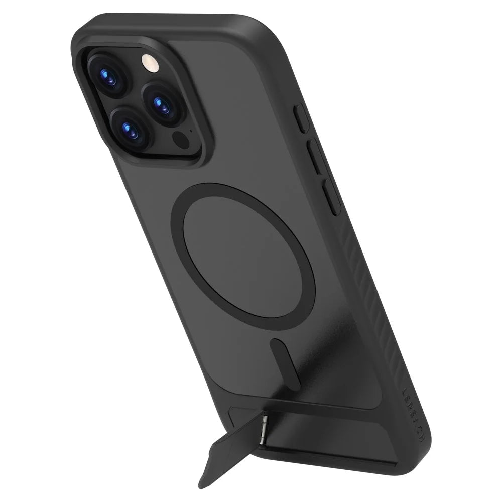 LEREACH Le-Chic Series For iPhone 15 Pro Max Case Compatible with MagSafe Kickstand TPU + PC Phone Cover - Black - 3