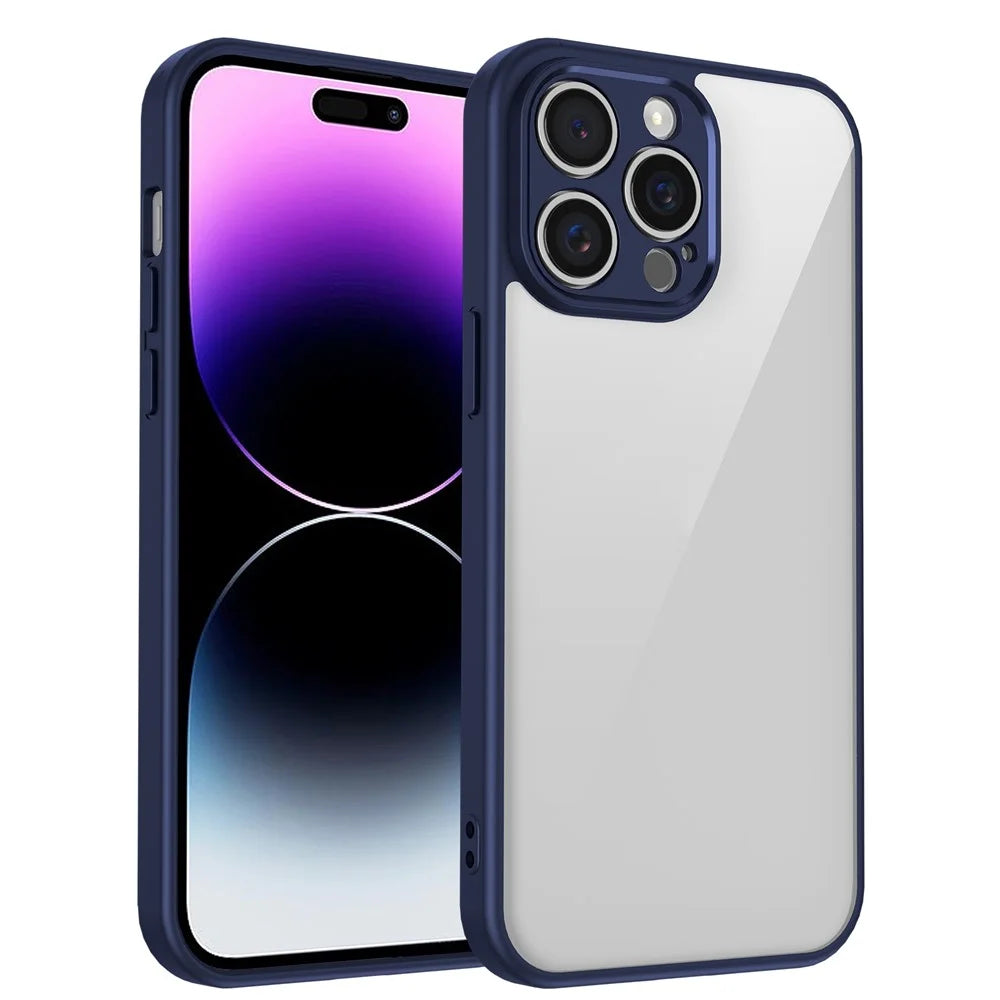 For iPhone 15 Pro Case Matte Skin Touch Clear PC + TPU Shockproof Phone Back Cover - Blue - 1