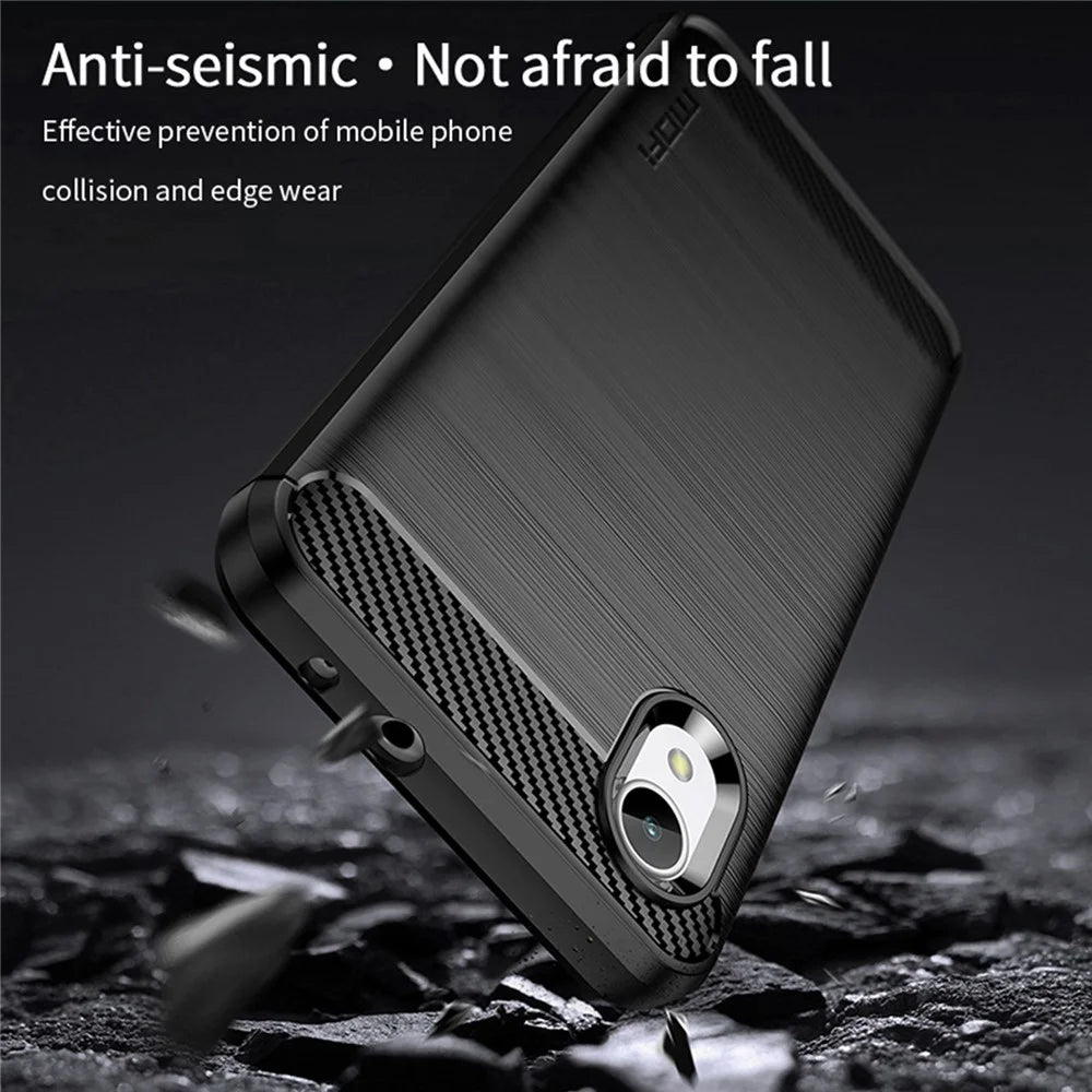 MOFI JK TPU Series-1 for Samsung Galaxy A23e / A22e Carbon Fiber Texture Anti-fingerprints Phone Case Soft TPU Brushed Surface Protective Cover - Black - 6