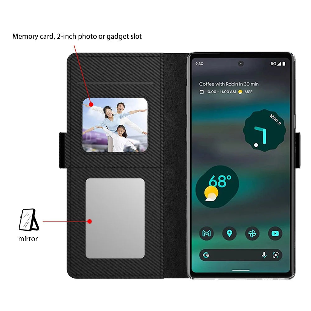 For Google Pixel 10 Case Stand PU Leather Phone Cover Card Holder Mirror - Black - 2