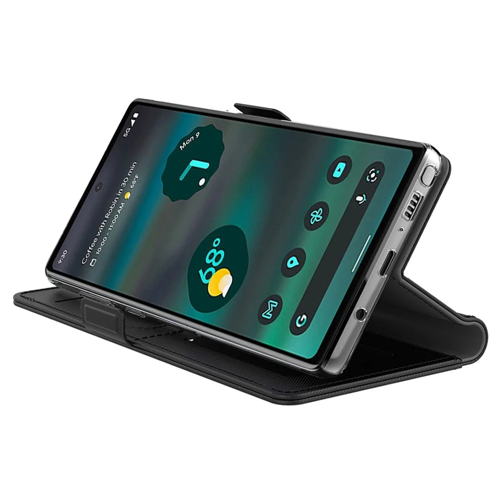 For Google Pixel 10 Case Stand PU Leather Phone Cover Card Holder Mirror - Black - 3