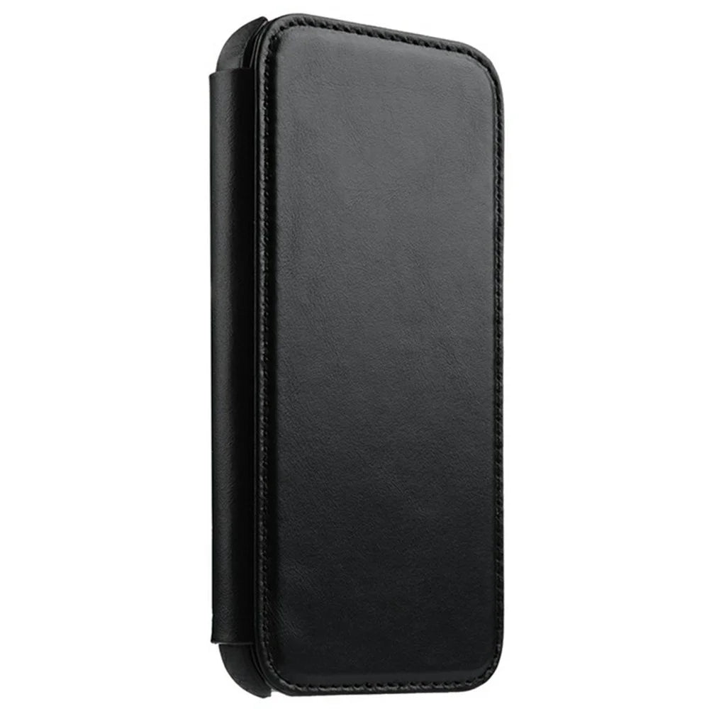 MELKCO For iPhone 16 Pro Case Compatible with MagSafe Card Slots Genuine Cow Leather Phone Cover - Black - 6