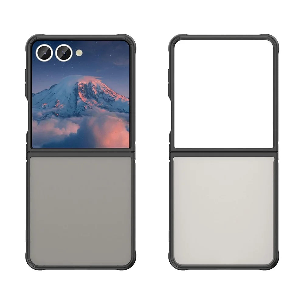 For Samsung Galaxy Z Flip7 5G Case Drop Proof Airbags Frosted Translucent PC + TPU Phone Back Cover - Black - 2