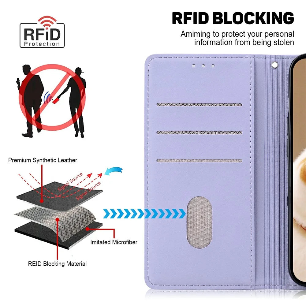 For iPhone 18 Pro / 17 Pro Case RFID Blocking Kitten Pattern TPU + PU Leather Phone Cover with Wrist Strap - Purple - 4
