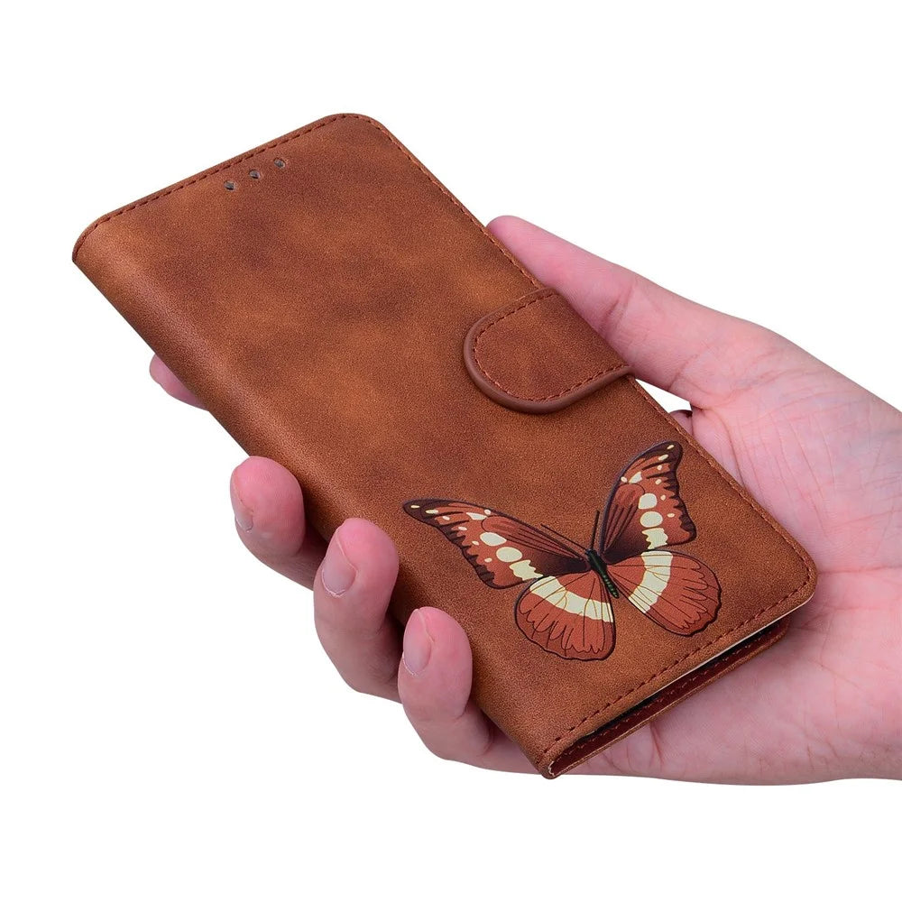 For iPhone 18 Pro Max / 17 Pro Max Stand Case PU Leather Phone Cover Butterfly Printed - Brown - 6