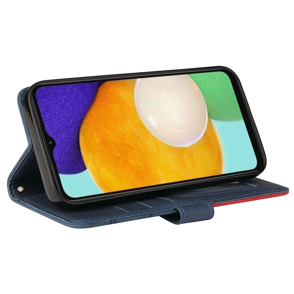For Samsung Galaxy A14 5G / A14 4G Leather Case Wallet Stand Color Splicing Phone Cover - Blue - 3