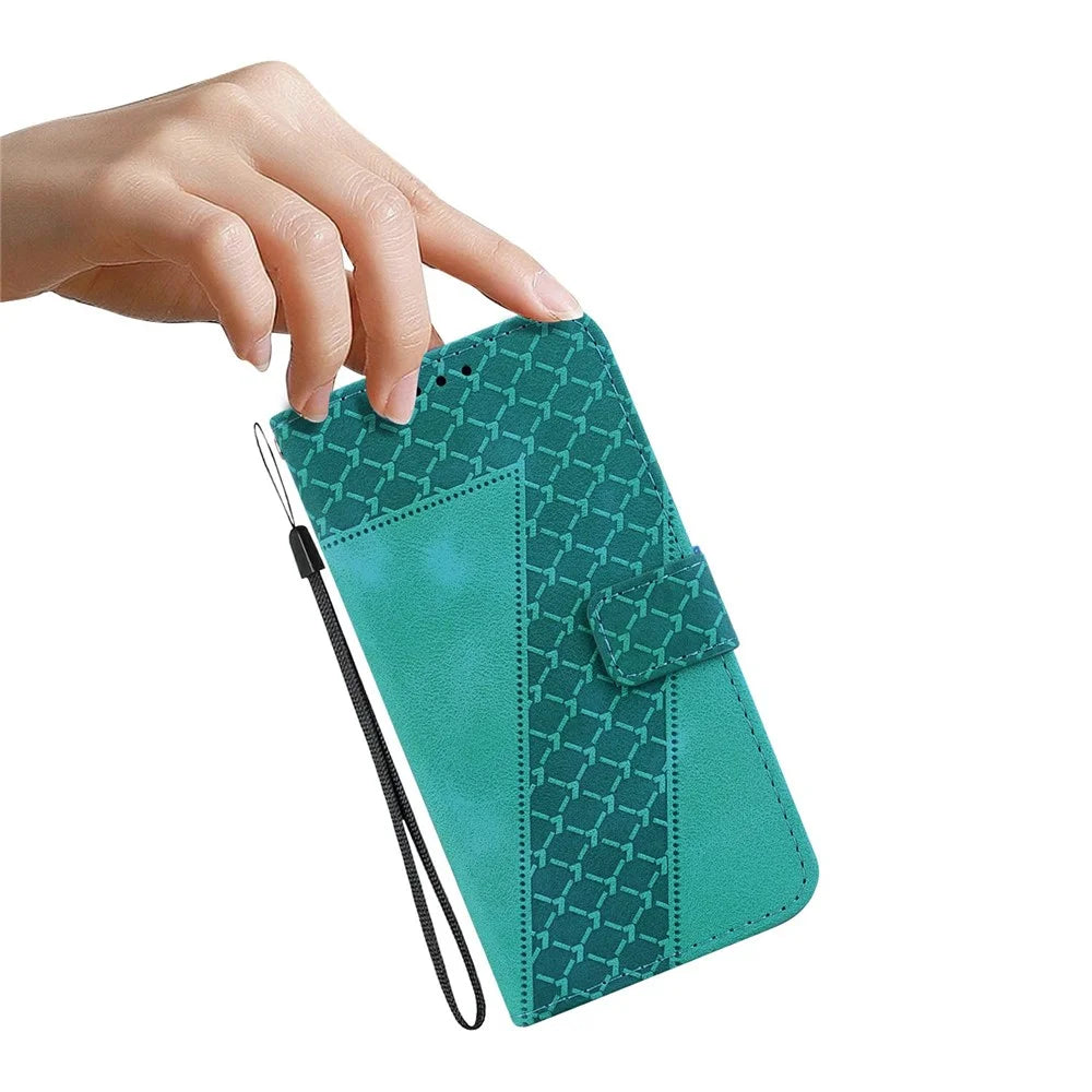 For TECNO Camon 40 4G Stand Case 7-Shaped Pattern Imprint Leather Phone Cover with Strap - Green - 5