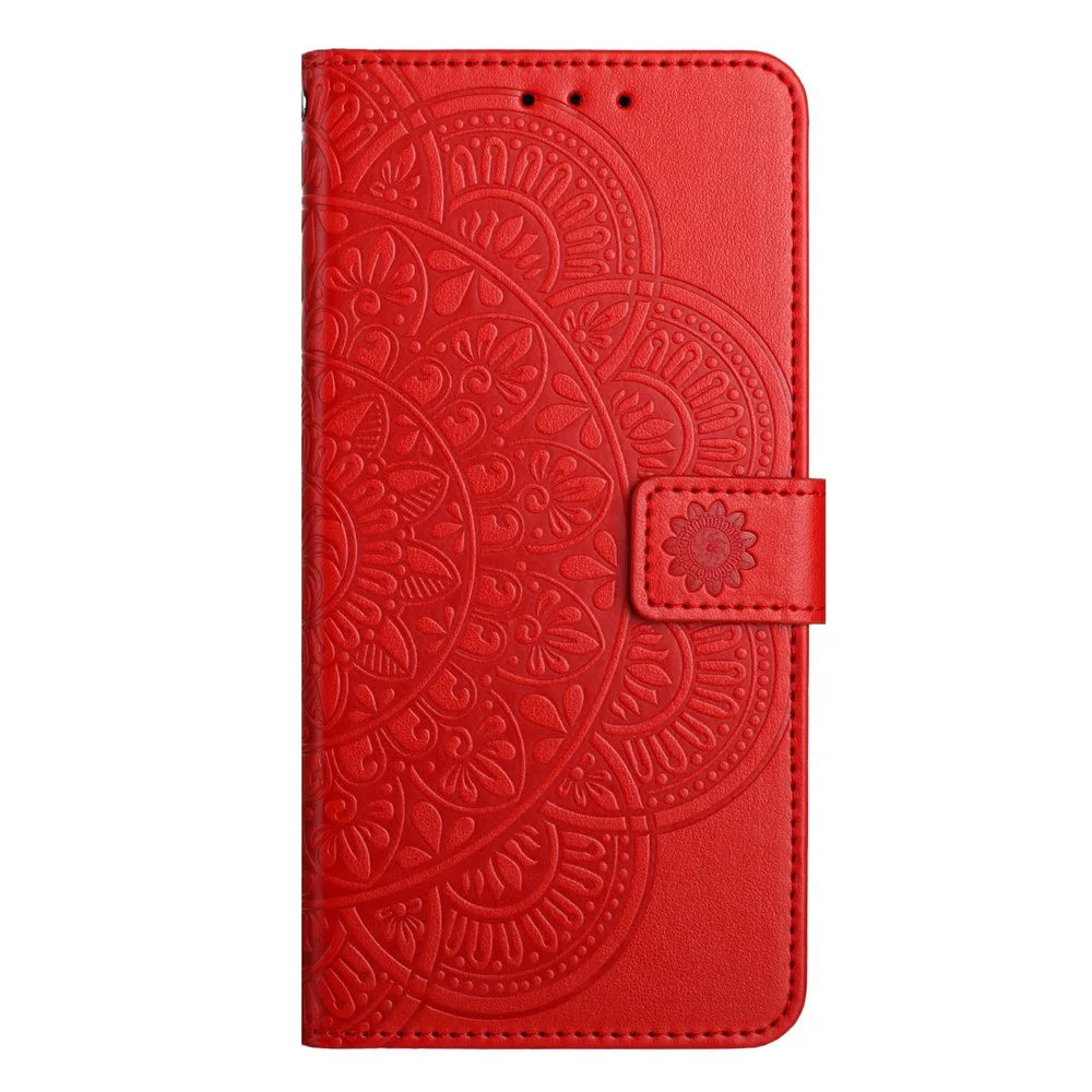 For iPhone 18 Pro Max / 17 Pro Max Leather Case with Card Slots Mandala Pattern Phone Cover Stand - Red - 6