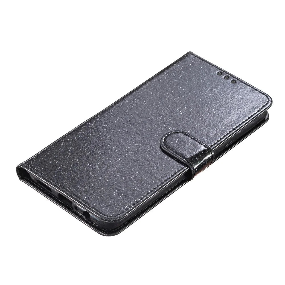 For iPhone Air Wallet Case Glitter Anti-Scratch Leather Stand Phone Cover with Strap - Black - 4