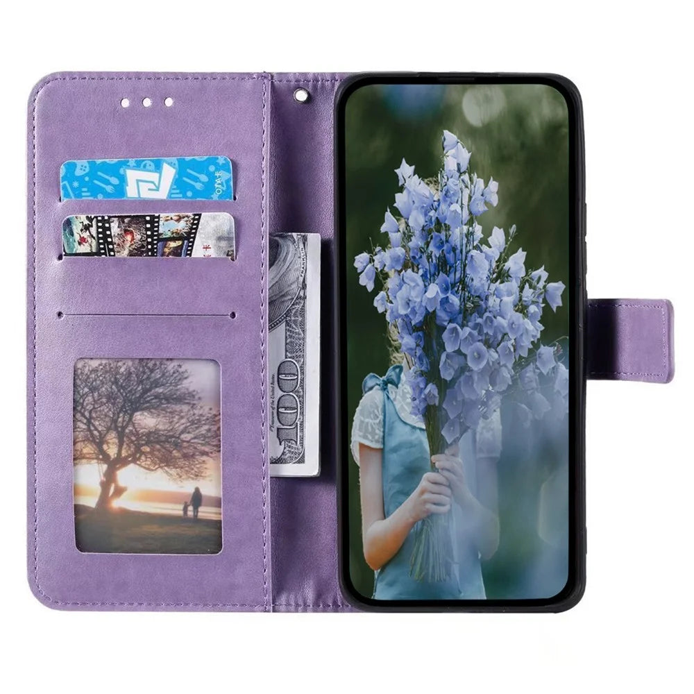 For Samsung Galaxy A08 5G / A08 4G / A07 5G / A07 4G Stand Case Imprinted Totem PU Leather Wallet Phone Cover with Wrist Strap - Purple - 2