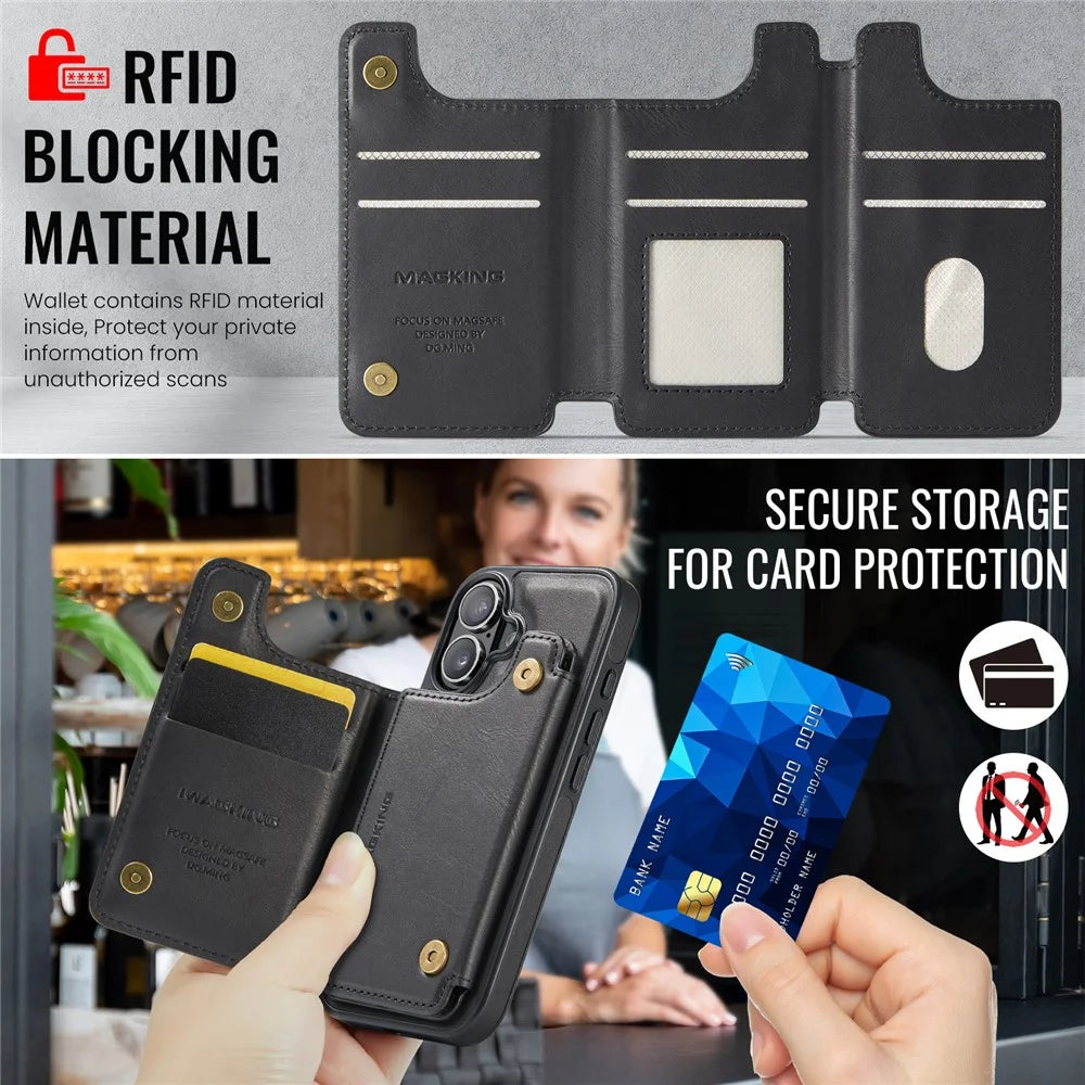 MAGKING K3 Series For iPhone 16 Case Compatible with MagSafe Wallet PC + TPU + PU Phone Cover - Black - 7
