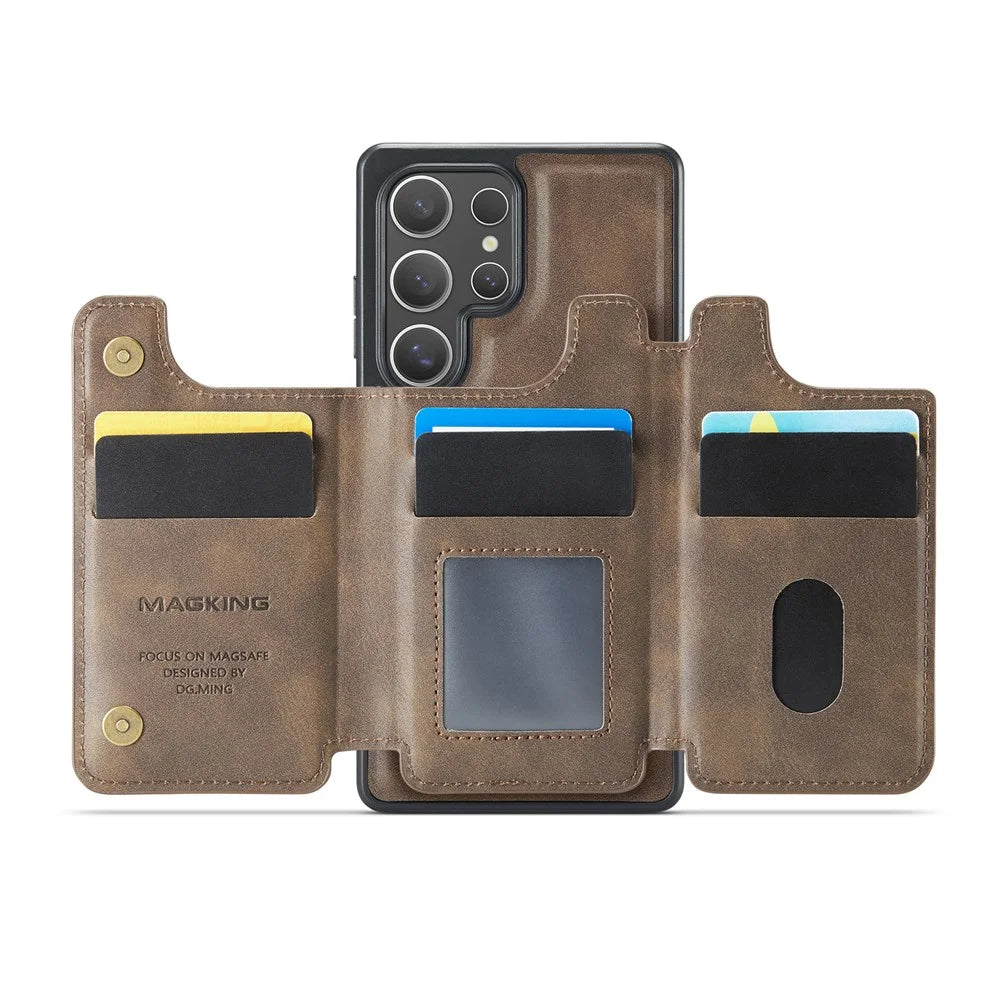 MAGKING K3 Series For Samsung Galaxy S25 Ultra Magnetic Case Wallet PC + TPU + PU Phone Cover - Coffee - 2