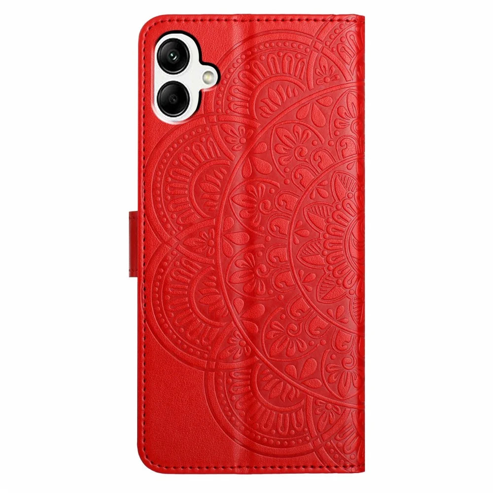 For Samsung Galaxy A08 5G / A08 4G / A07 4G Leather Case with Card Slots Mandala Pattern Phone Cover Stand - Red - 7