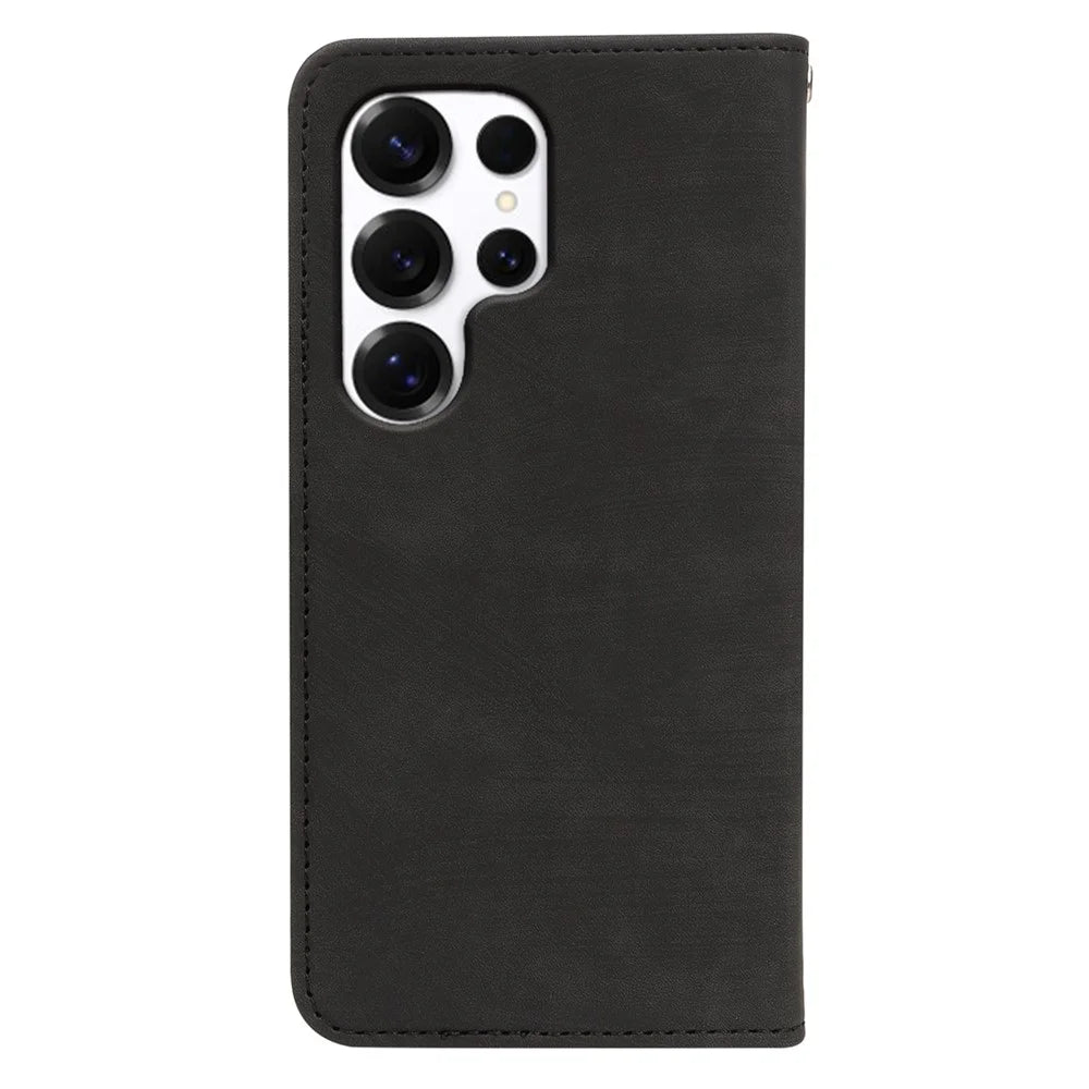 For Samsung Galaxy S24 Ultra Case Strong Magnetic Leather Wallet Phone Cover with Striped Texture - Black - 5