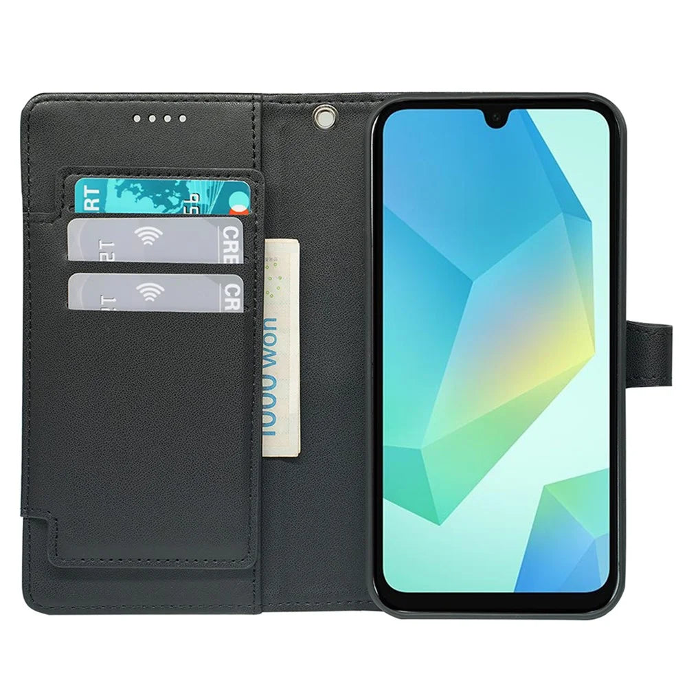For Samsung Galaxy A16 4G / 5G Case with 9 Card Slots Checkered Pattern PU Leather Phone Cover - Black - 2