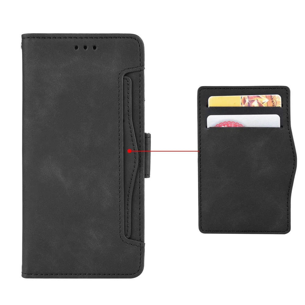 For itel City 100 4G Leather Case Phone Wallet Cover with Multiple Card Slots - Black - 6