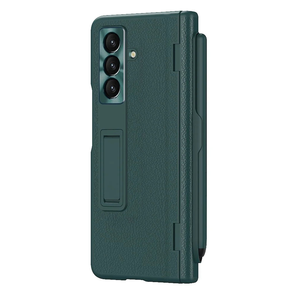 For Samsung Galaxy Z Fold7 5G Case Kickstand PC + PU Leather Folding Phone Cover with Screen Protector and Stylus - Green - 2