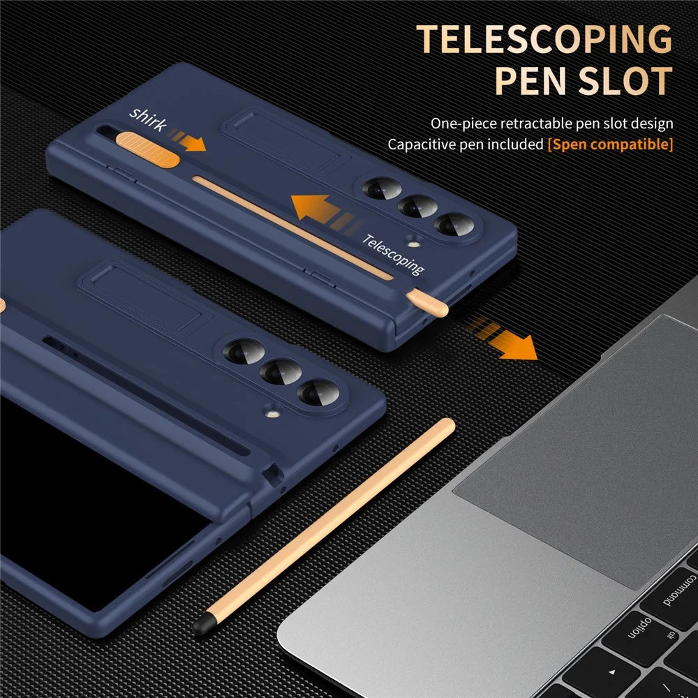 For Samsung Galaxy Z Fold7 5G Kickstand Phone Case with Tempered Glass Screen Protector and Stylus Pen - Sapphire - 2
