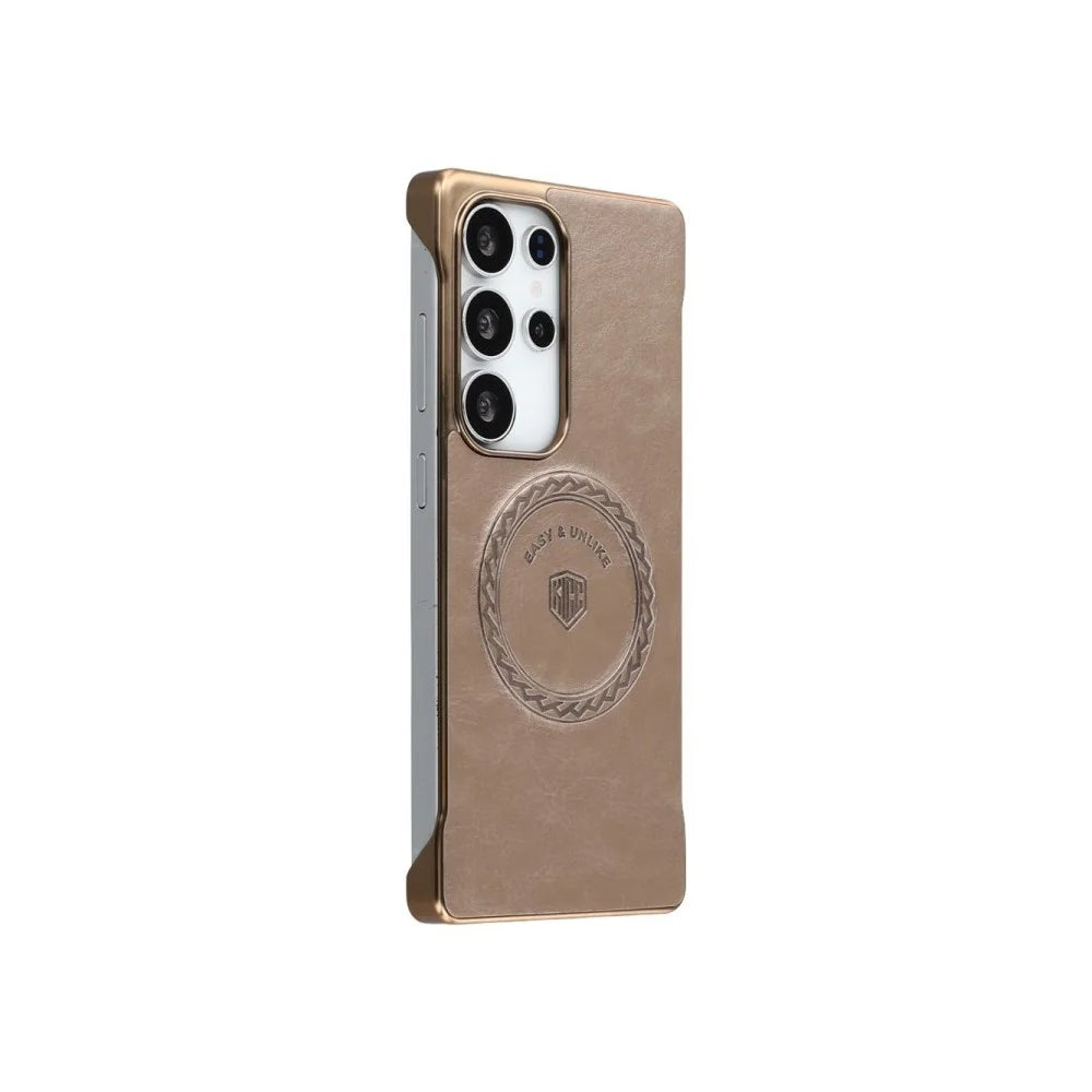 KIGC For Samsung Galaxy S24 Ultra Magnetic Case Electroplating PC + PU Phone Back Cover - Gold - 1