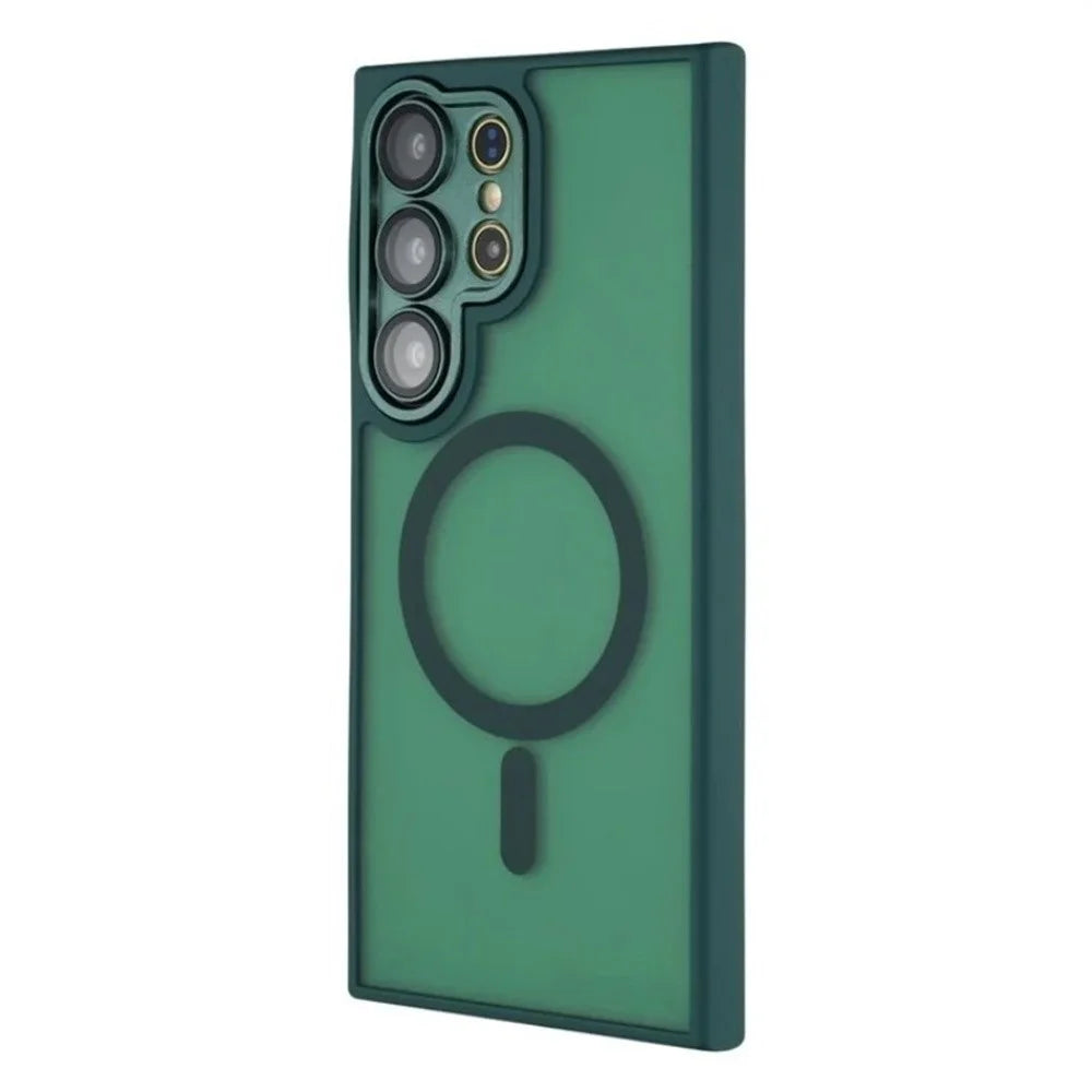 WANLONFENG QB Series For Samsung Galaxy S25 Ultra Magnetic Case PC TPU Phone Cover with Screen Film - Dark Green - 4