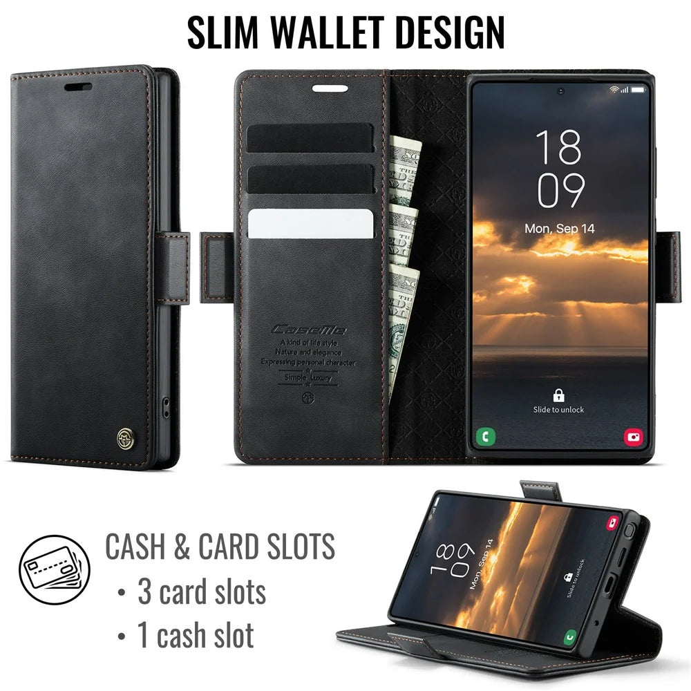 CASEME 033 Series For Samsung Galaxy Note10+ 5G  /  4G Case RFID Blocking Wallet Stand Calf Texture Leather Phone Cover - Black - 2