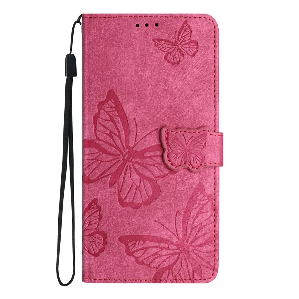 For iPhone 17 Case Butterfly Design Flip Wallet Leather Phone Cover Skin-Touch - Rose - 7