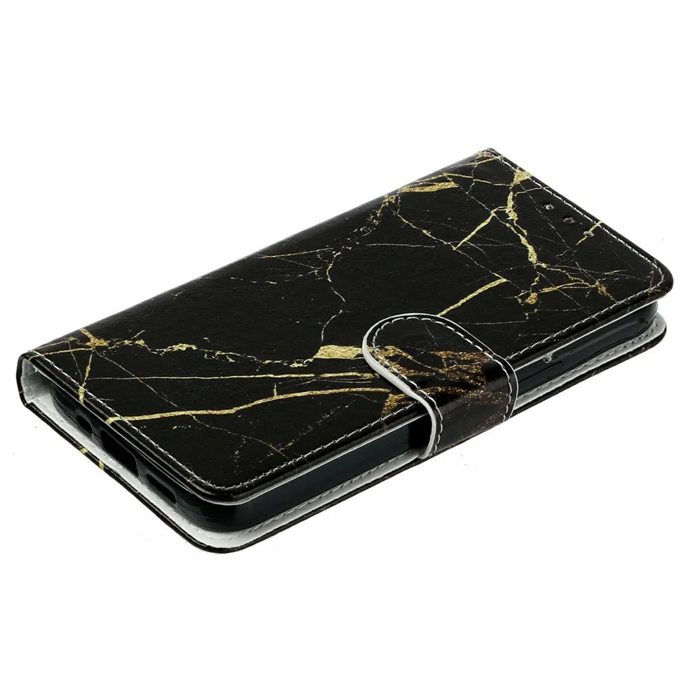 For iPhone 18 Pro Max / 17 Pro Max Stand Case Marble Painted Folio Flip Leather Wallet Phone Cover - Black Gold Marble - 4