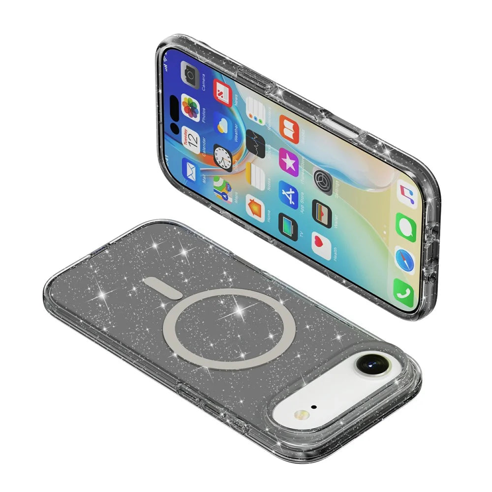For iPhone Air Case Compatible with MagSafe Glitter Powder PC + TPU Phone Cover - Black - 2