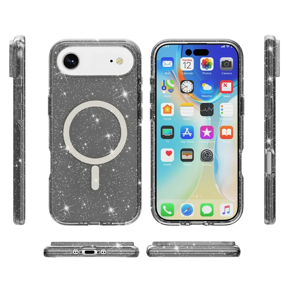 For iPhone Air Case Compatible with MagSafe Glitter Powder PC + TPU Phone Cover - Black - 7