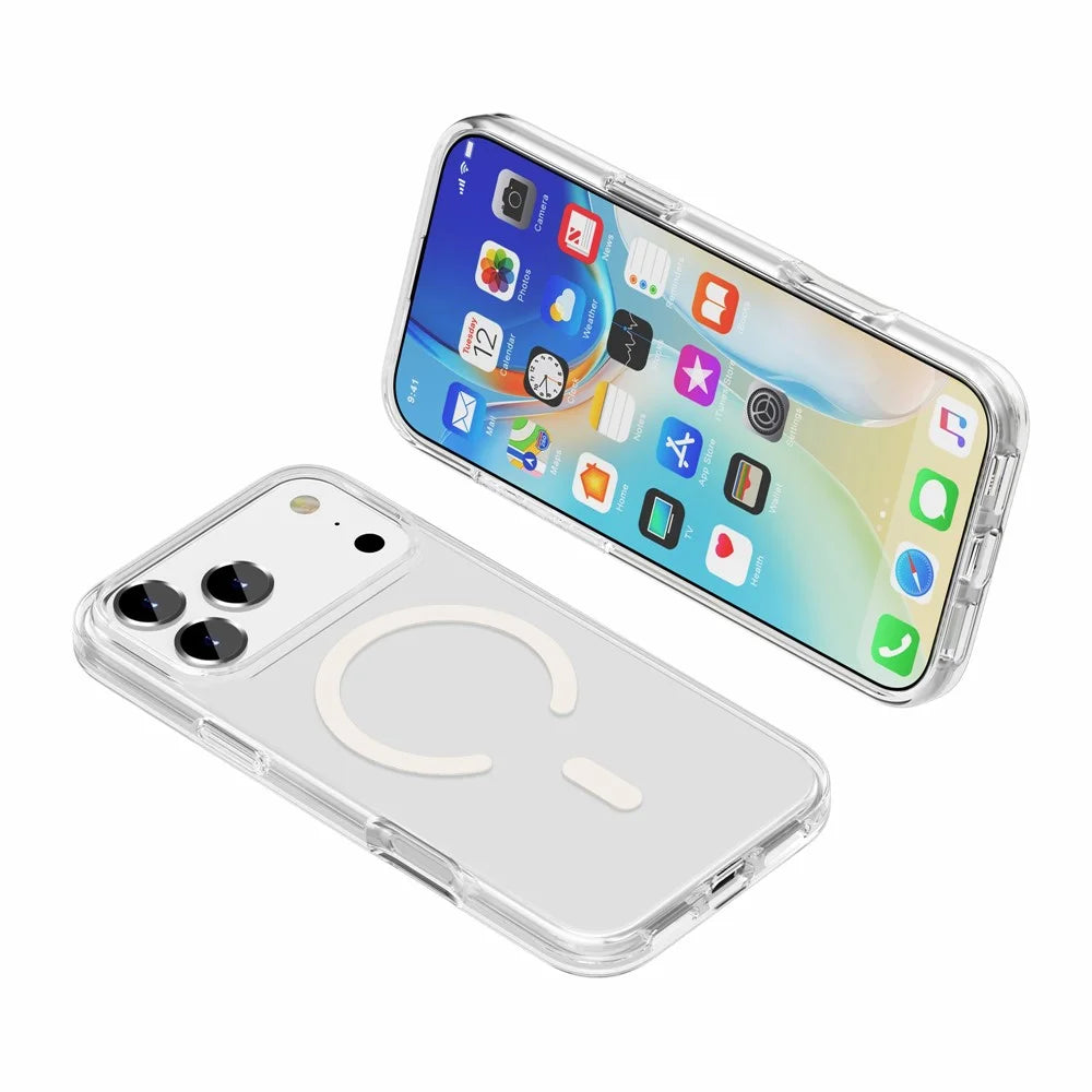 For iPhone 17 Pro Magnetic Case Compatible with MagSafe PC + TPU Clear Phone Cover - Transparent - 7