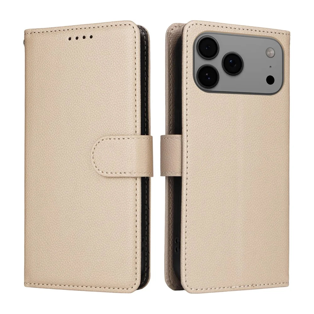 For iPhone 18 Pro Max / 17 Pro Max Case RFID Blocking 3 Card Slots PU Leather Phone Cover with Wrist Strap - Creamy White - 2
