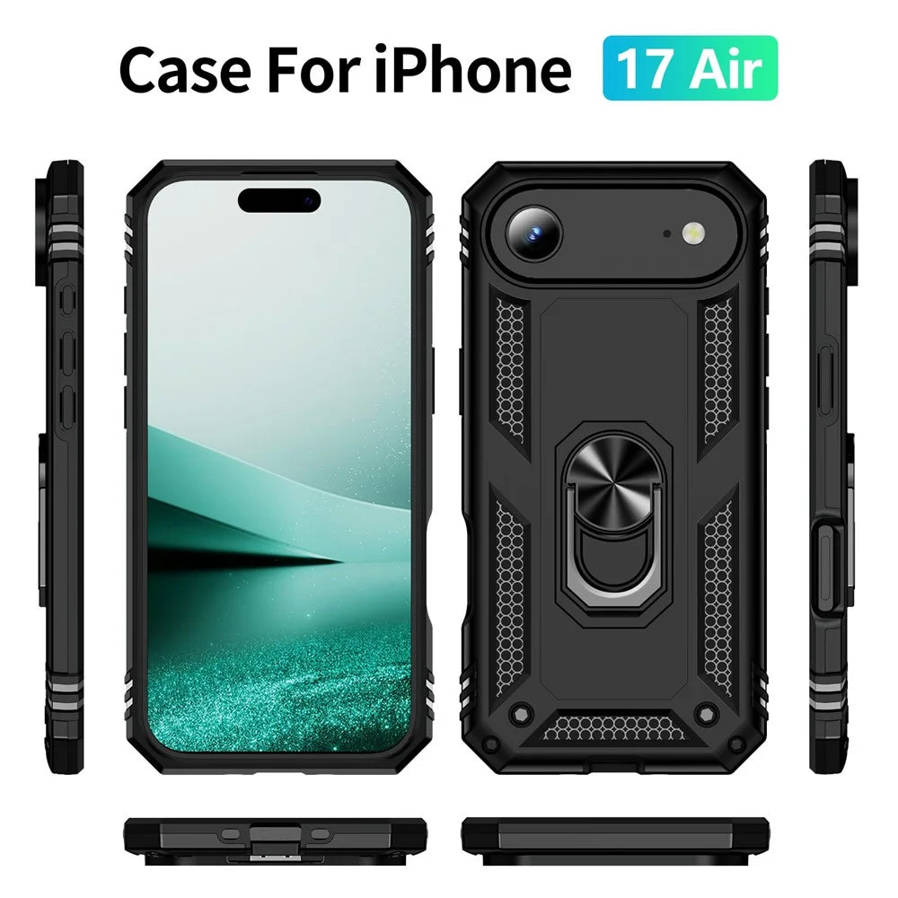 For iPhone Air Case PC + TPU Phone Cover with Kickstand - Black - 7