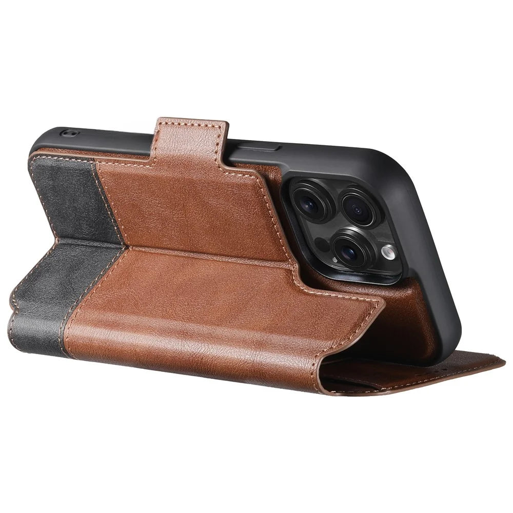 SUTENI Q-06 For iPhone 16 Pro Max Case Color Splicing Magnetic Detachable Leather Phone Cover - Brown - 3