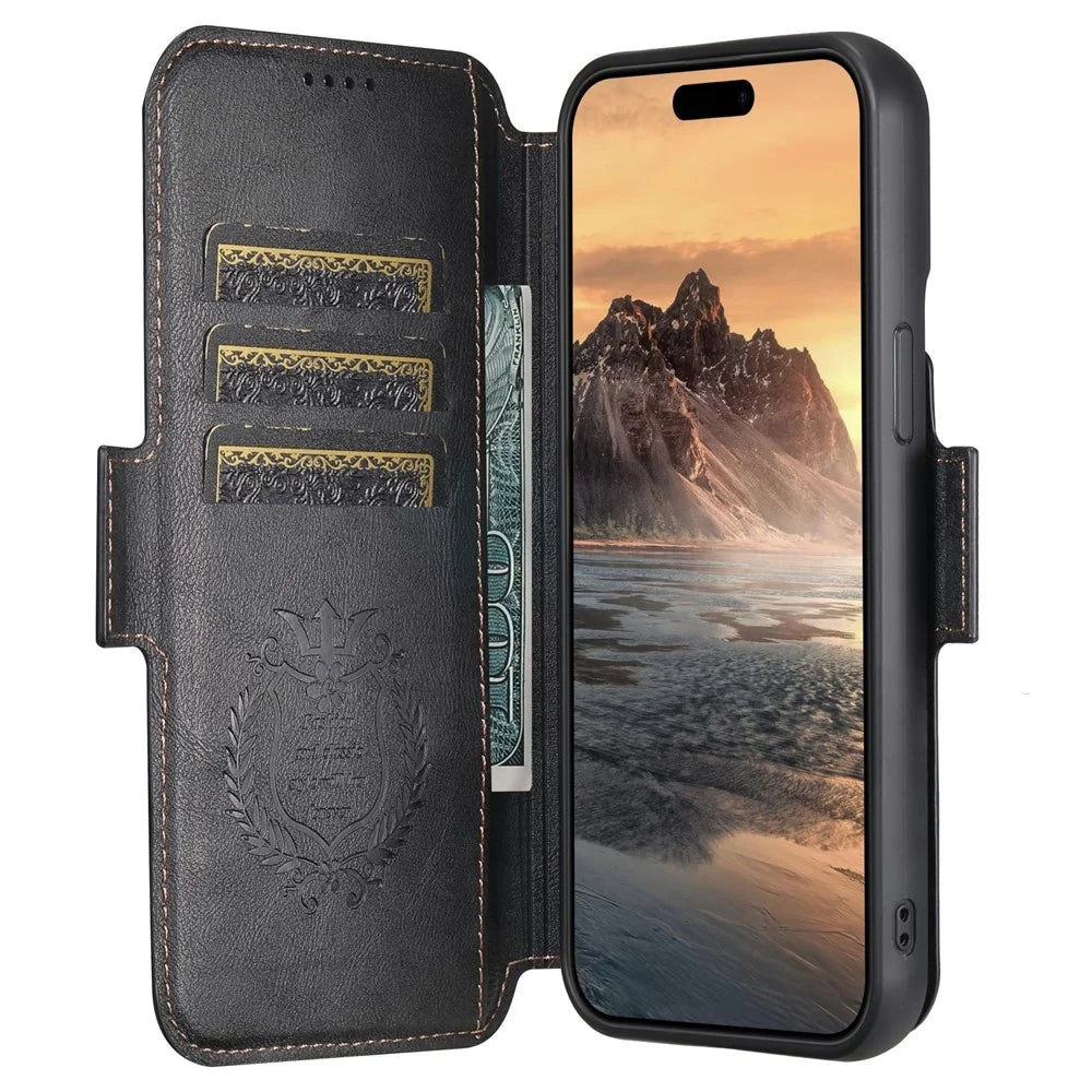 SUTENI Q-06 For iPhone 16 Pro Case Color Splicing Magnetic Detachable Leather Phone Cover - Black - 2