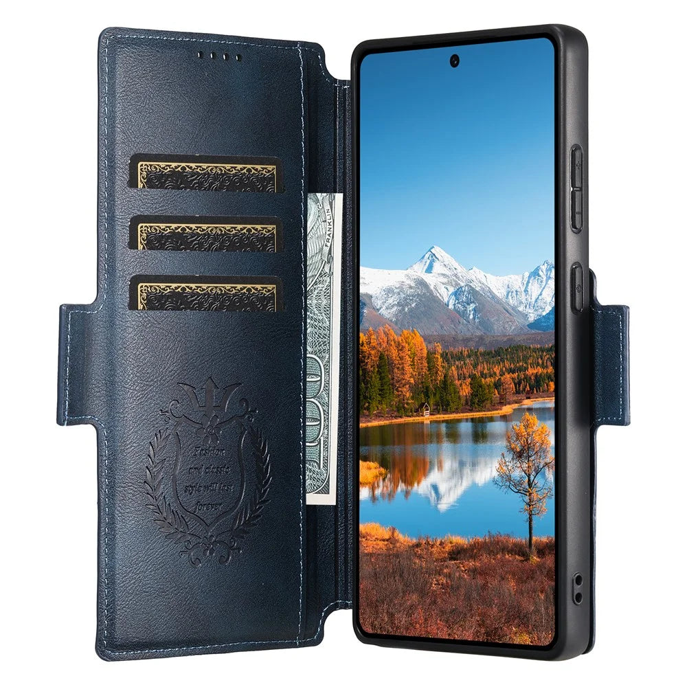 SUTENI Q-07 For Samsung Galaxy S23 Ultra Case Magnetic Color Splicing Cowhide Texture Leather Cover - Blue - 2