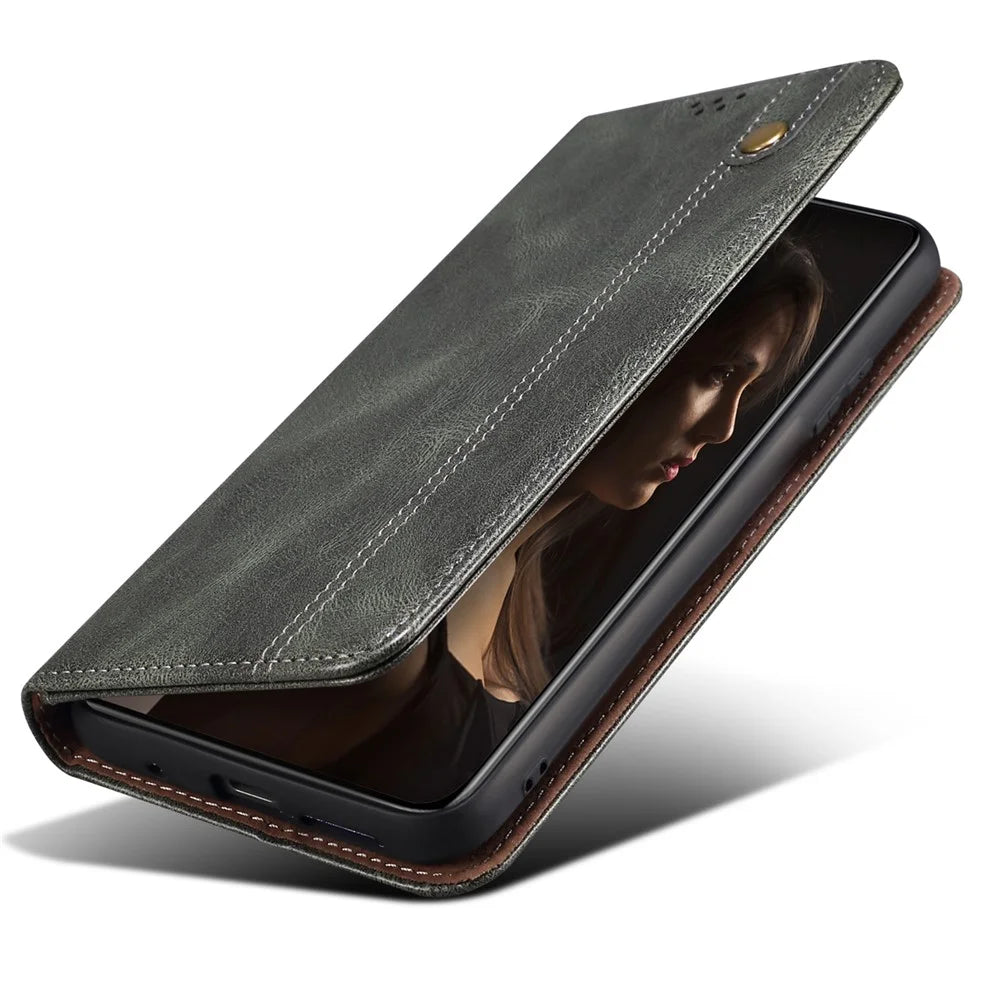 For OnePlus 13s 5G Case Crazy Horse Texture Waxy Leather Wallet Stand Phone Cover - Green - 4