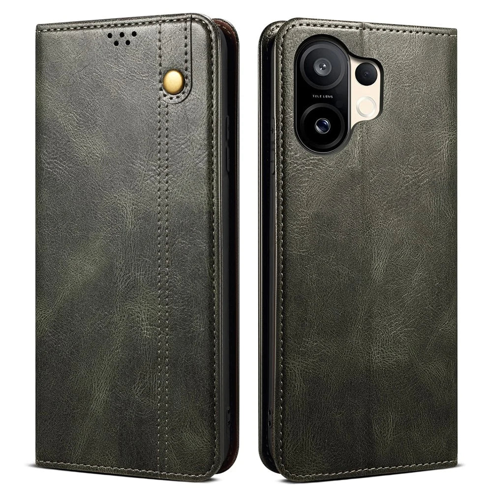For vivo S30 Pro mini 5G Case Crazy Horse Texture Waxy Leather Wallet Stand Phone Cover - Green - 1