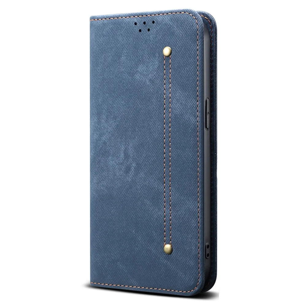 For vivo S30 Pro mini 5G Case Jeans Cloth Texture Anti-Scratch Leather Stand Phone Cover - Blue - 5