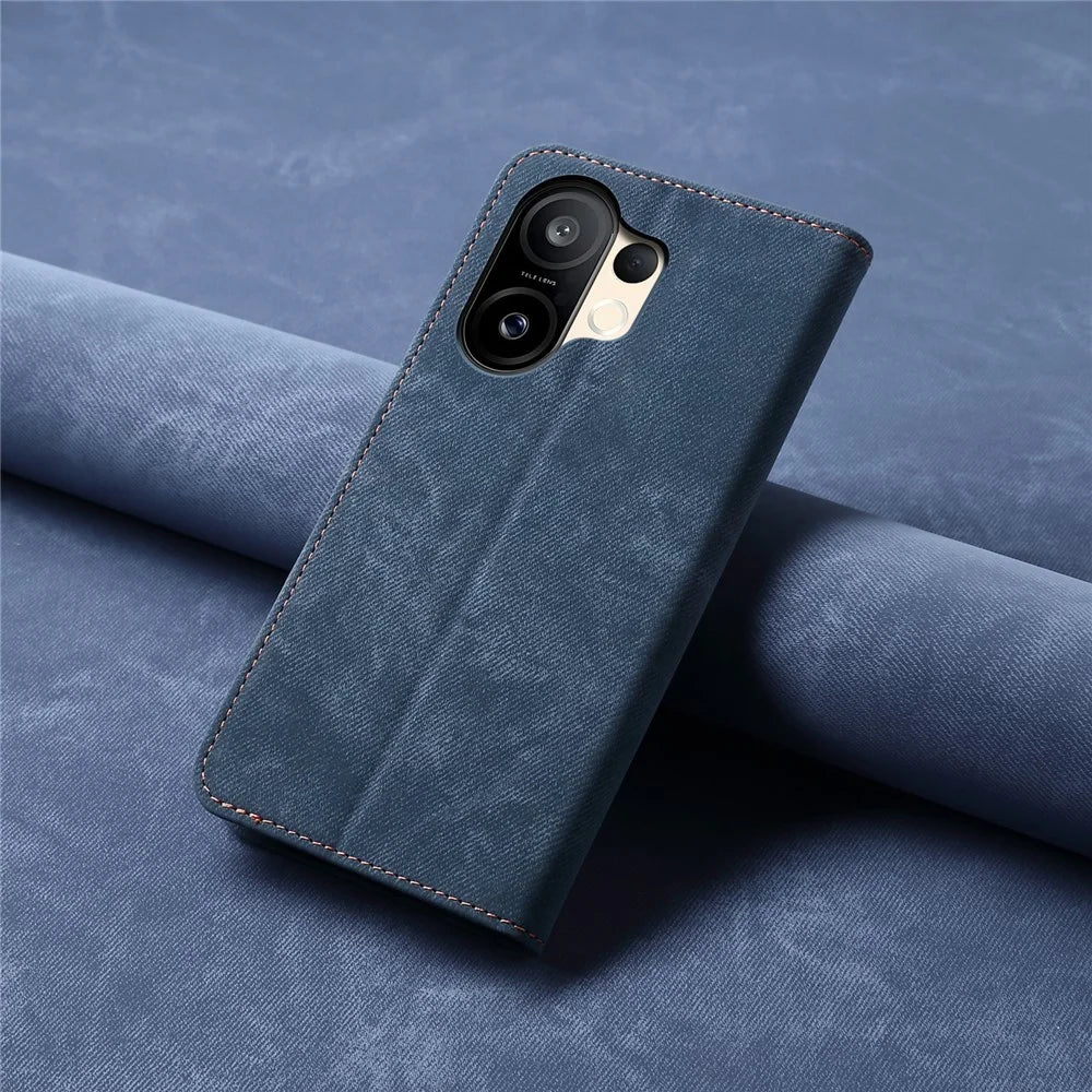 For vivo S30 5G Case Jeans Cloth Texture Anti-Scratch Leather Stand Phone Cover - Blue - 7