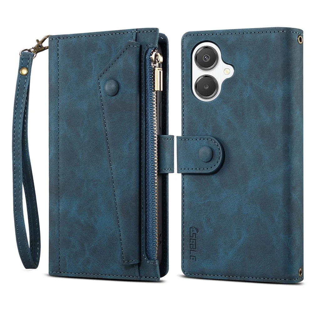 ESEBLE Star Series For Samsung Galaxy A08 5G / A08 4G / A07 4G Case Zipper Wallet Leather Stand Phone Cover with Wrist Strap - Blue - 1